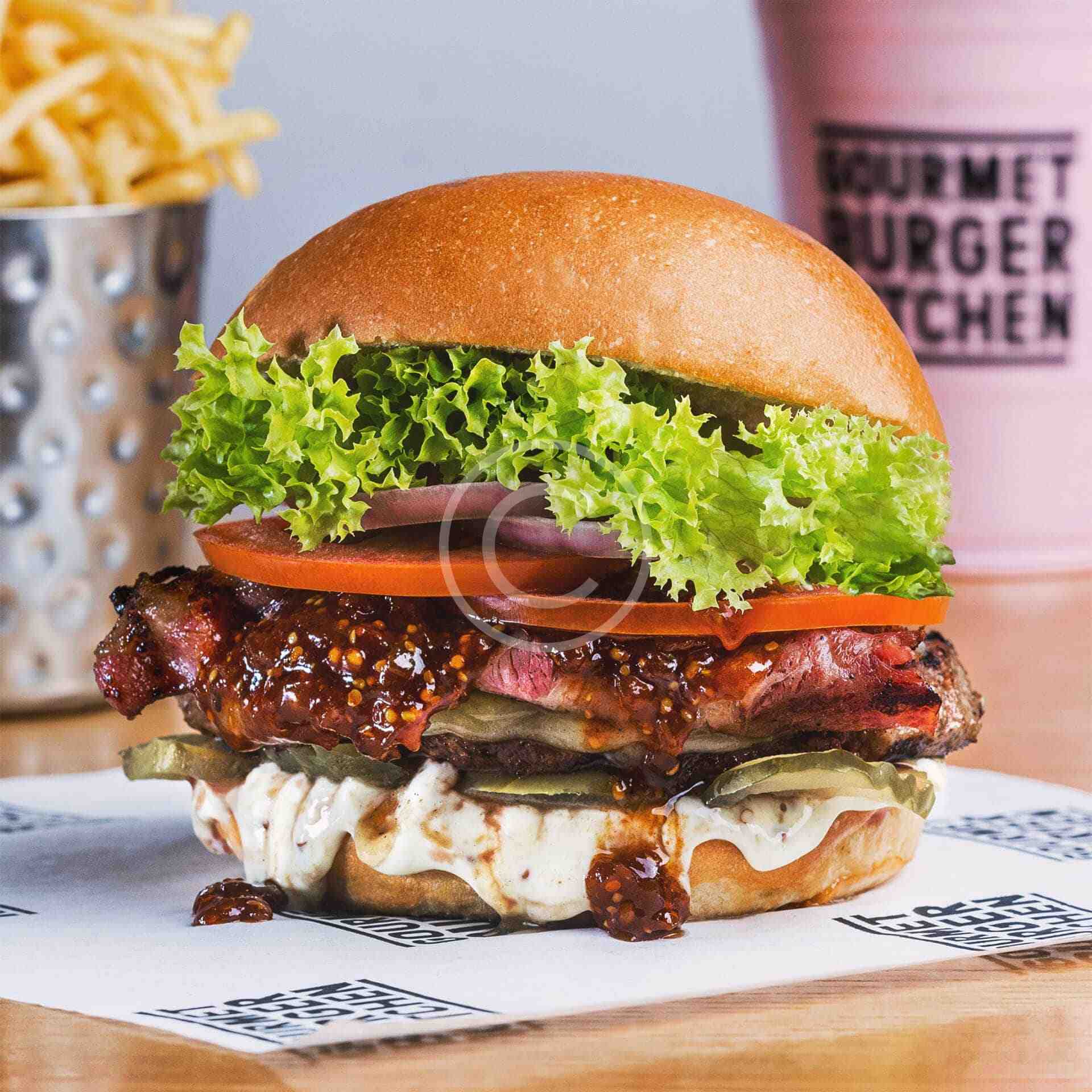 Double cheeseburger au bacon